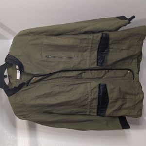 14th & Union Green & Faux Leather Military Jacket